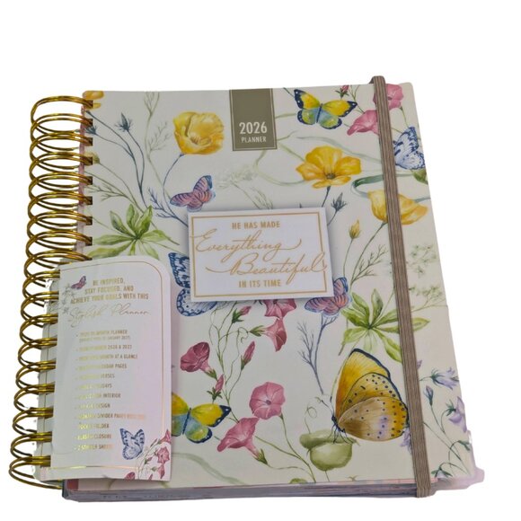 2026 Planner Floral Butterfly Spiral Journal Quote Organizer w/ Stickers Tabs - Picture 2 of 7